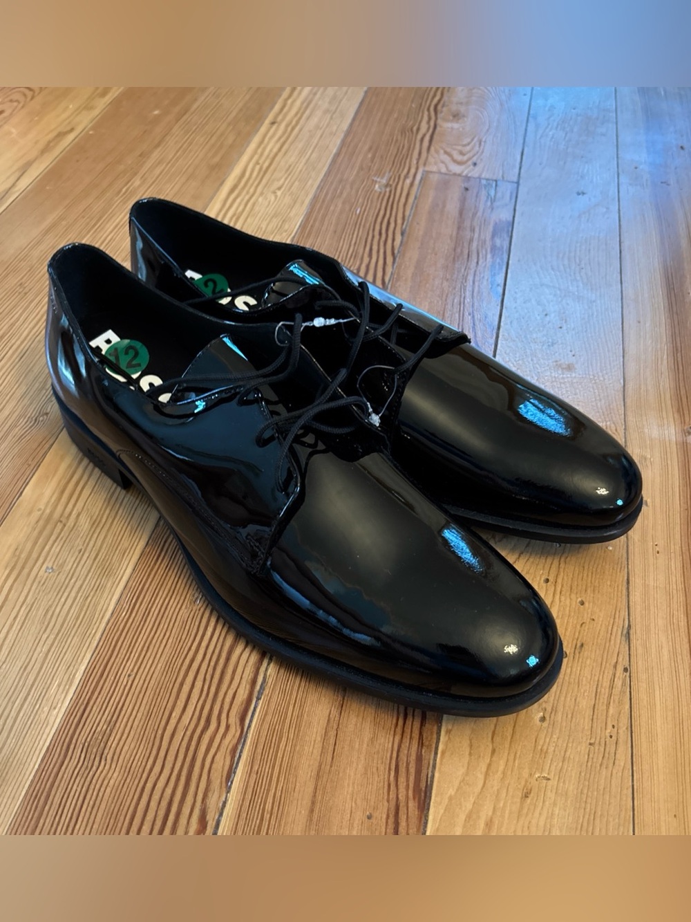 NWOB HUGO BOSS Mens $180 Black Patent Leather Colby Derby Dress Shoes Size US 12